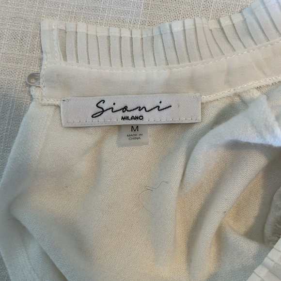 White Long Sleeve Pleated Sleeve Sweater Ruffle‎ Neckline Knit Pullover Top - Picture 9 of 9